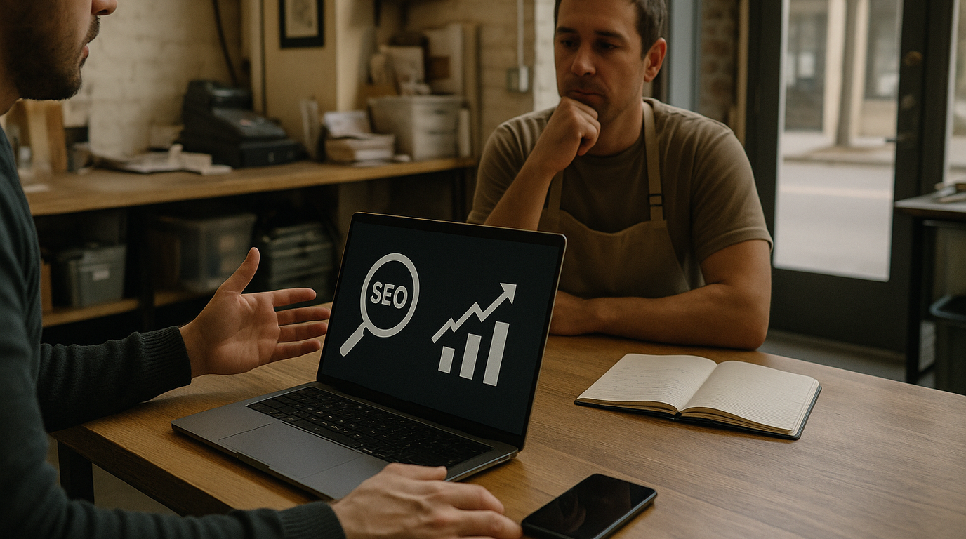 A real-world photograph of a scene related to how to sell seo services to local businesses.