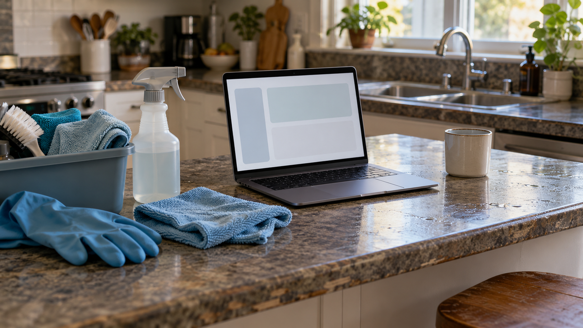 A real-world photograph of a scene related to website for cleaning business.